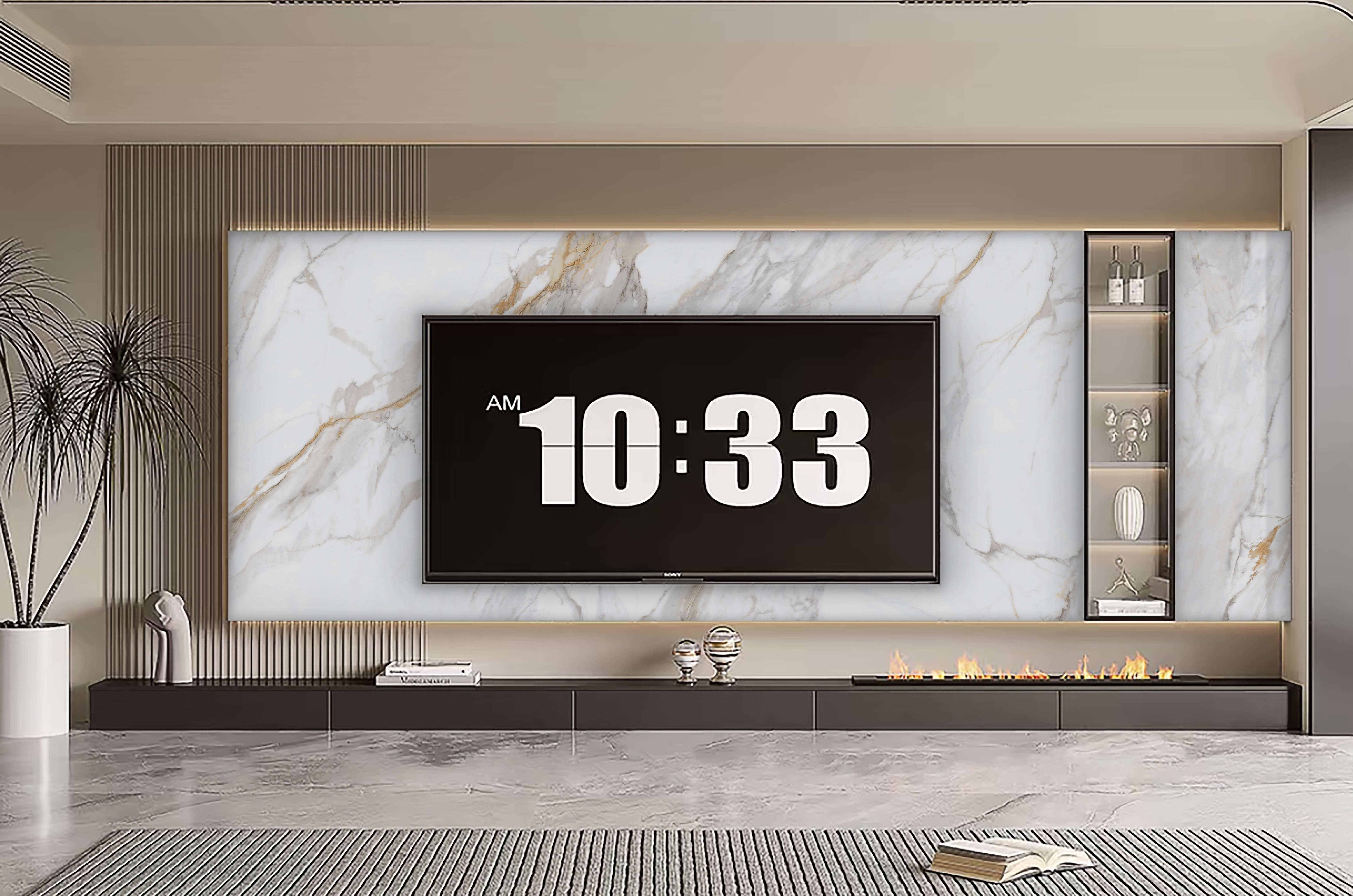 Golden Vein White rendered in a TV backdrop wall setting