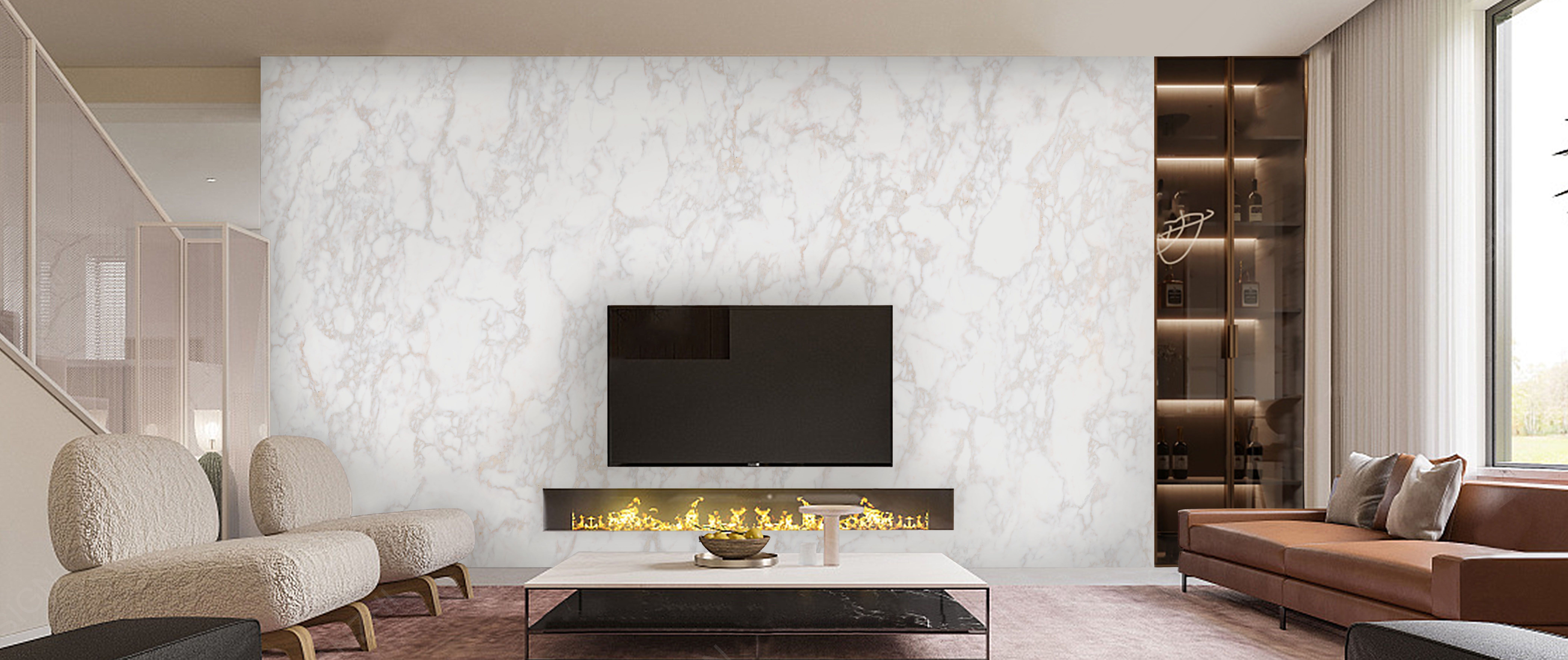 Light Venus Gold rendered in a TV backdrop wall setting