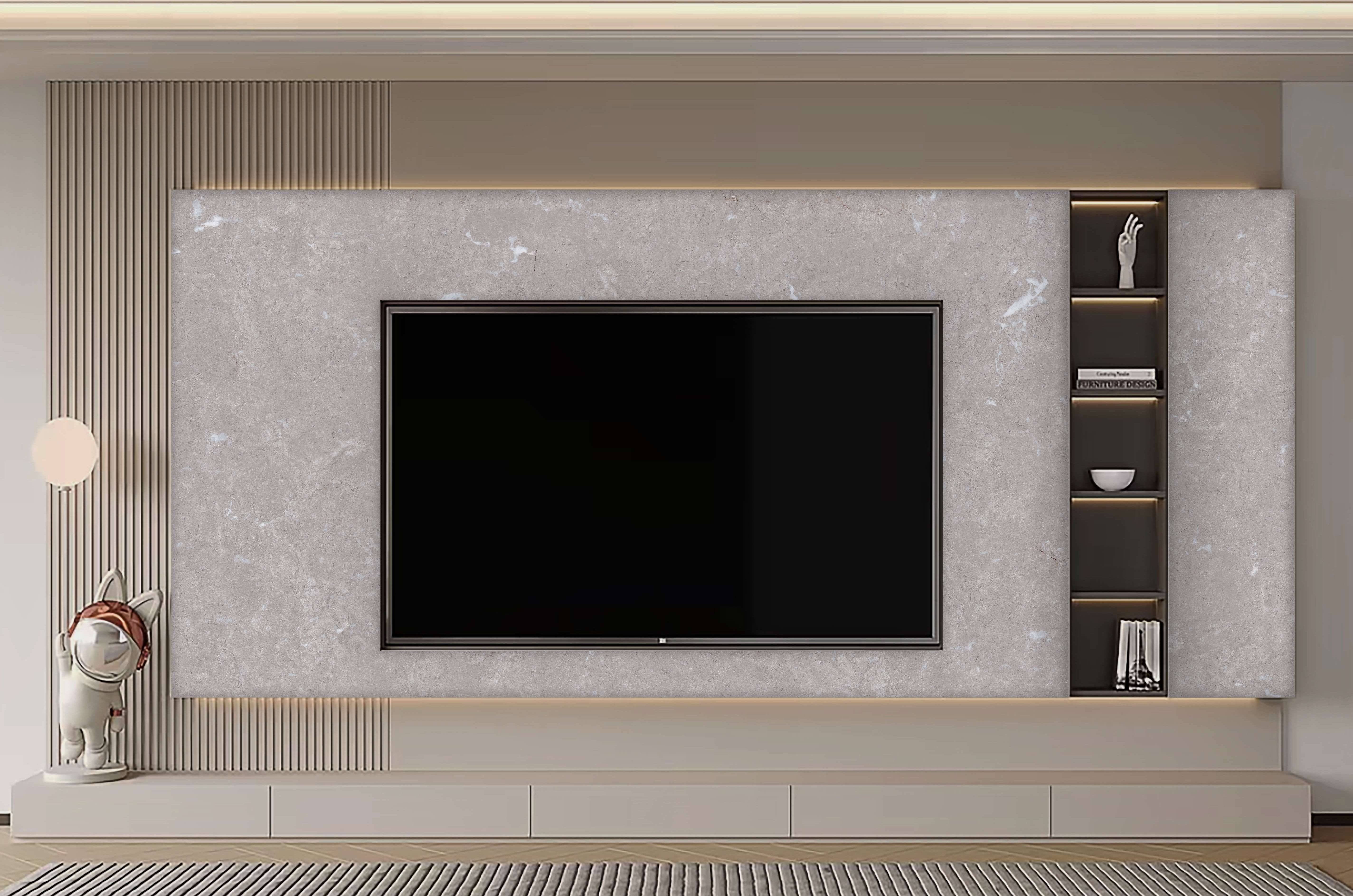 Pacific Dark Grey rendered in a TV backdrop wall setting