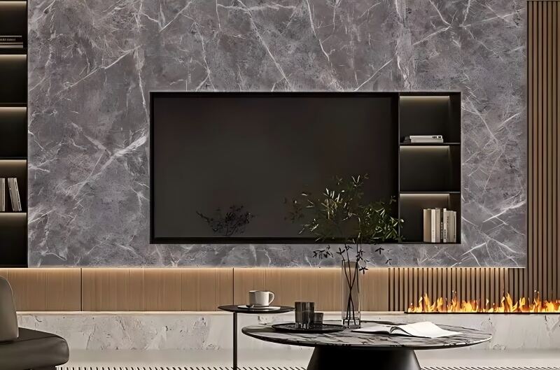Victoria Grey rendered in a TV backdrop wall setting