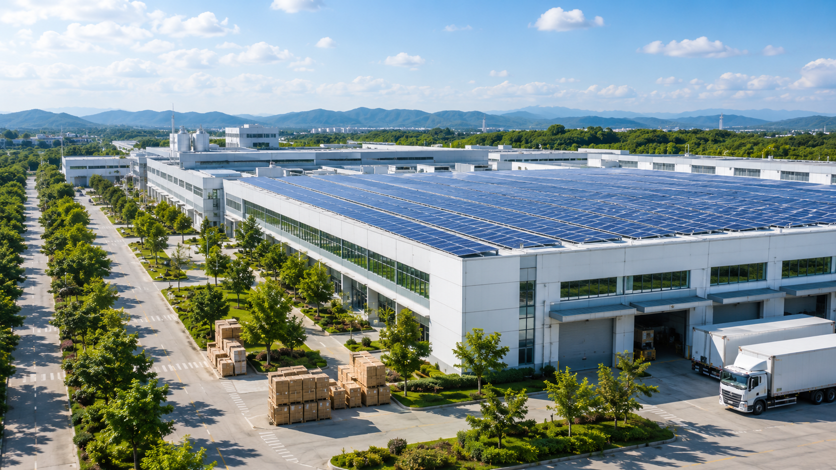 Shenhong Packaging facility and operations with rooftop solar panels